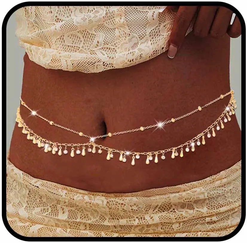 Gold Waist Chain for Women Gold Plated Belly Chains Adjustable Bikini Waist Jewelry Dainty Beach Body Chain Accessories