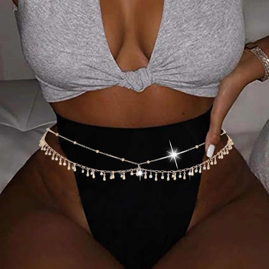 Gold Waist Chain for Women Gold Plated Belly Chains Adjustable Bikini Waist Jewelry Dainty Beach Body Chain Accessories