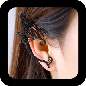 Gothic Elf Ear Wraps - Black Wings Ear Cuffs & Cartilage Earrings - Vintage Elves Style - Metal Wings Ear Crawlers - Halloween Cosplay Jewelry for Women (Black Right)