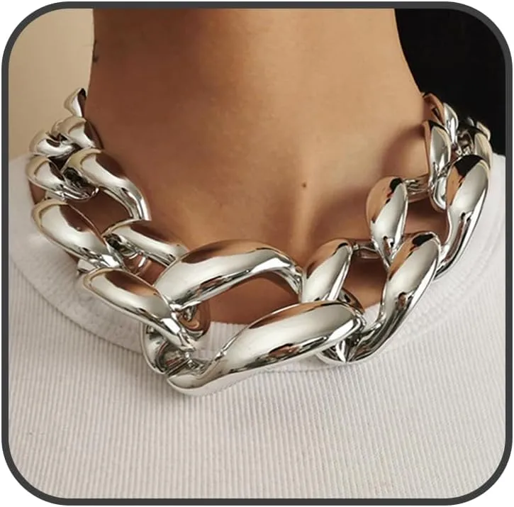Gothic Plastic Necklaces for Women Statement Toggle Bar Clasp Necklaces Boho Chunky Gold Necklace Hip Hop Punk Statement Heavy Necklace Accessories Cuban Link Chain Necklace