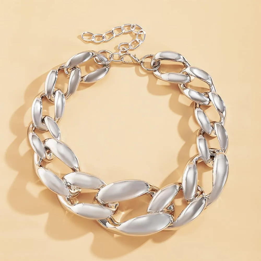 Gothic Plastic Necklaces for Women Statement Toggle Bar Clasp Necklaces Boho Chunky Gold Necklace Hip Hop Punk Statement Heavy Necklace Accessories Cuban Link Chain Necklace