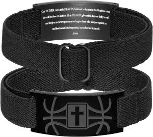 Graduation Gifts for Him Bracelets for Men Boys Basketball Cross Bracelet Elastic Strap Stainless Steel Adjustable Bible Verse Bracelets Baptism Christian Jewelry Graduation Gifts