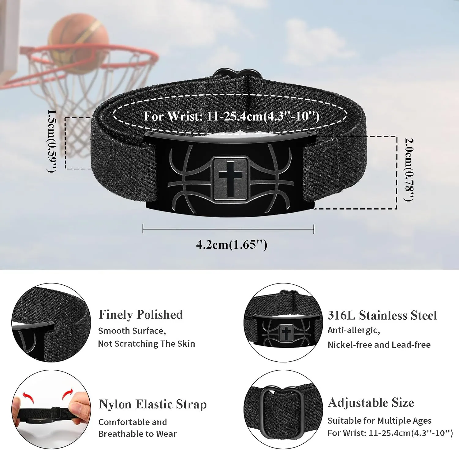 Graduation Gifts for Him Bracelets for Men Boys Basketball Cross Bracelet Elastic Strap Stainless Steel Adjustable Bible Verse Bracelets Baptism Christian Jewelry Graduation Gifts