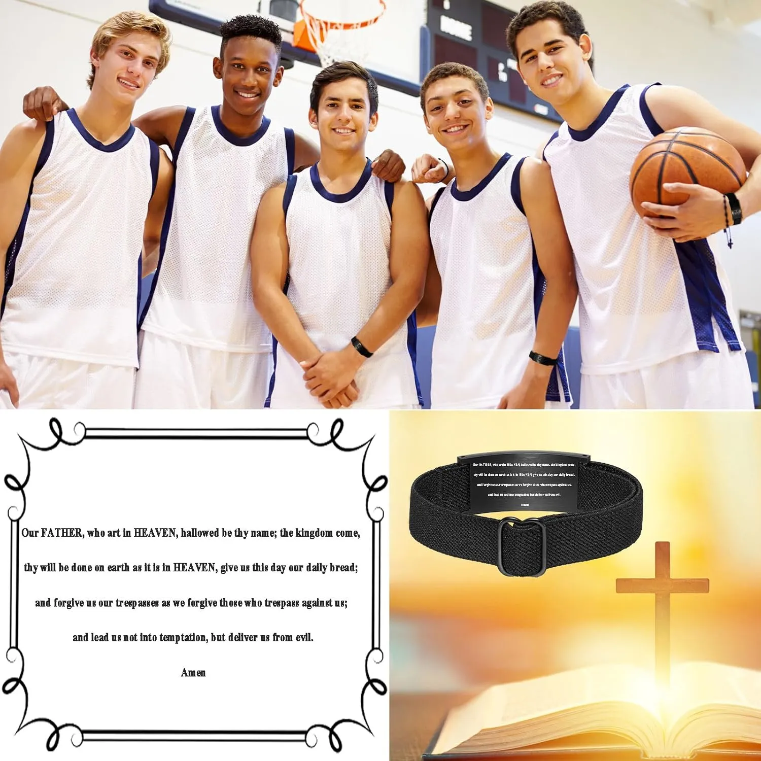 Graduation Gifts for Him Bracelets for Men Boys Basketball Cross Bracelet Elastic Strap Stainless Steel Adjustable Bible Verse Bracelets Baptism Christian Jewelry Graduation Gifts