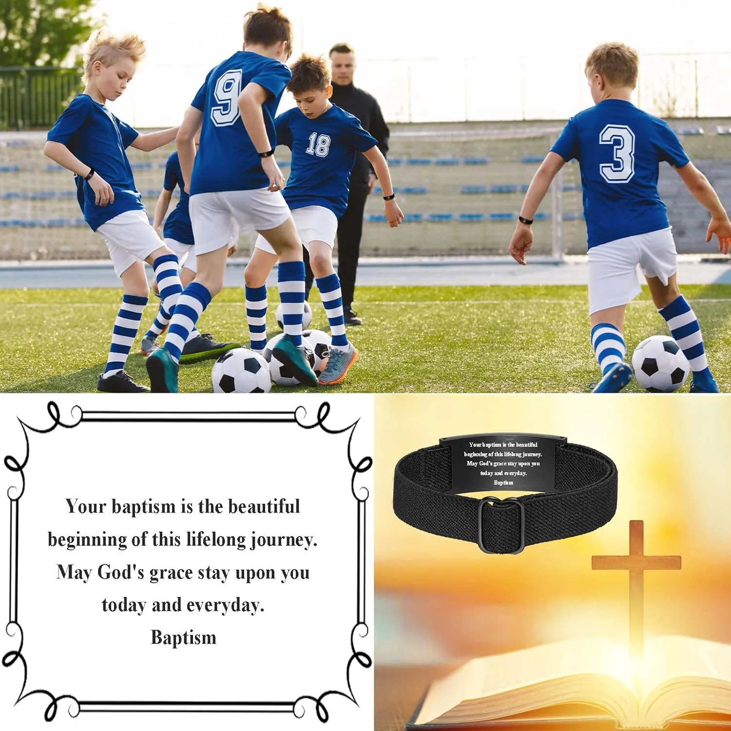 Graduation Gifts for Him Bracelets for Men Boys Soccer Cross Bracelet Elastic Strap Stainless Steel Adjustable Bible Verse Bracelets Baptism Christian Jewelry Graduation Gifts