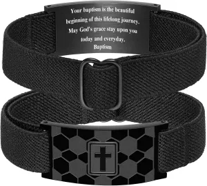 Graduation Gifts for Him Bracelets for Men Boys Soccer Cross Bracelet Elastic Strap Stainless Steel Adjustable Bible Verse Bracelets Baptism Christian Jewelry Graduation Gifts