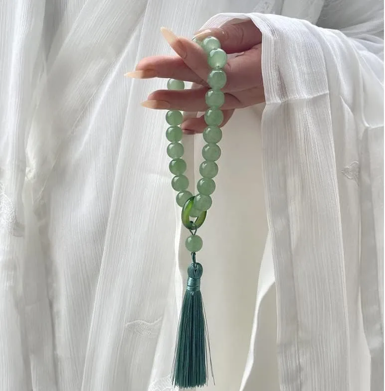 Green Jade Stone 12mm Beads Tassel Bracelet Necklace Tibetan Buddhist Mala Buddha Charm Rosary Yoga Men Woman Jewelry 0536Z (B)