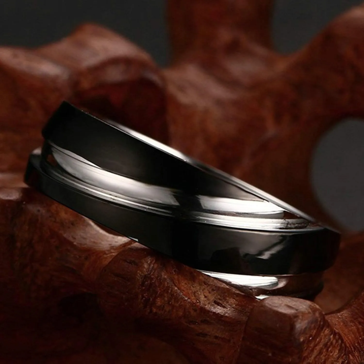 Gualiy Matching Couple Rings Stainless Steel, Marriage Rings for Couples Black Silver Ring 6MM Rings Size 5-13