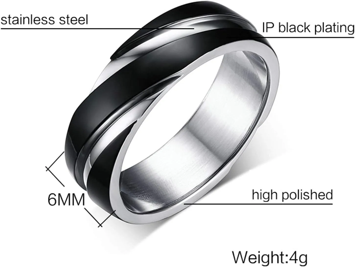 Gualiy Matching Couple Rings Stainless Steel, Marriage Rings for Couples Black Silver Ring 6MM Rings Size 5-13