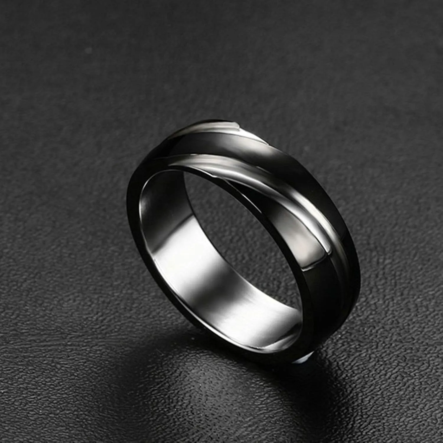 Gualiy Matching Couple Rings Stainless Steel, Marriage Rings for Couples Black Silver Ring 6MM Rings Size 5-13