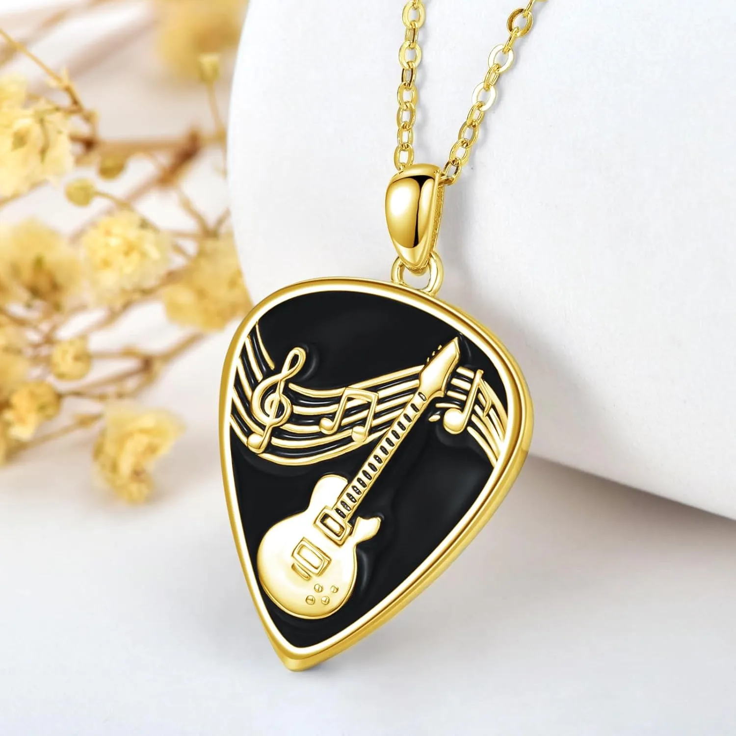 Guitar Pick Necklace Sterling Silver Guitar Plectrum Pendant Necklaces Jewelry Musical Guitarist Gifts for Women Men