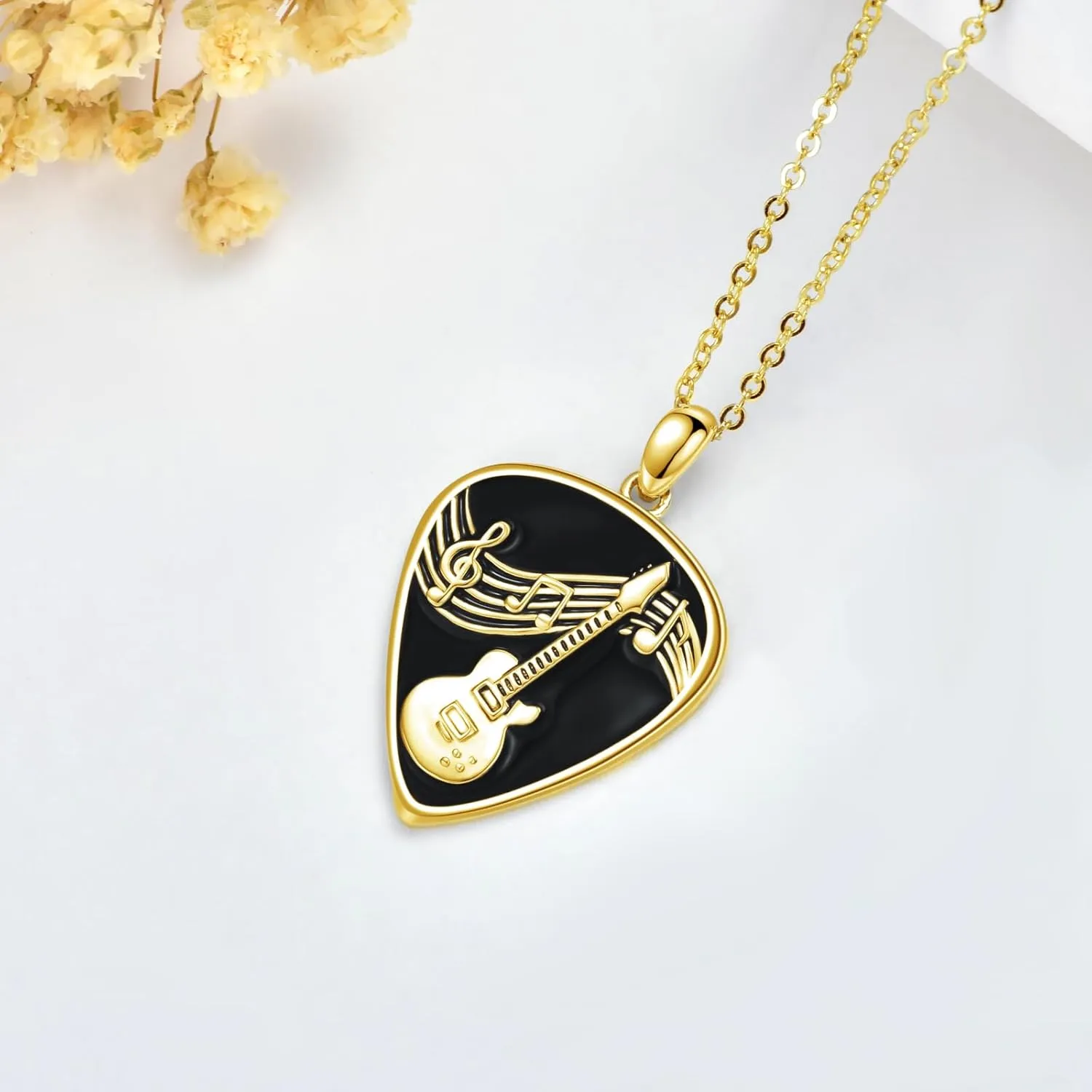 Guitar Pick Necklace Sterling Silver Guitar Plectrum Pendant Necklaces Jewelry Musical Guitarist Gifts for Women Men