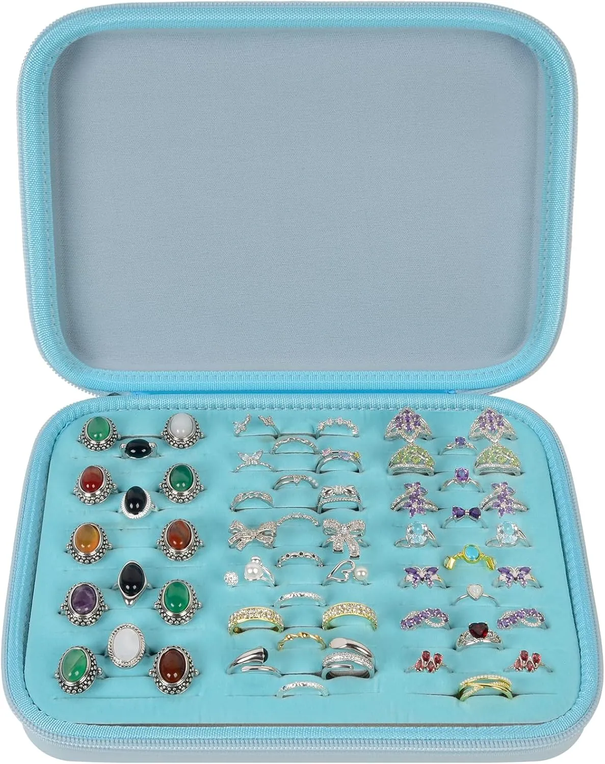 GWCASE Ring Organizer Storage Case - Jewelry Ring Display Collector Box with 42 Slots. Rings Tray Holder Showcase Fits for 50  Rings, Earrings, Brooches and Cufflinks (Box Only)-Blue
