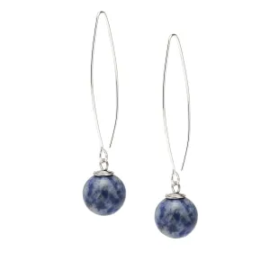 Handmade Women's Natural Gemstone Sterling Silver Dangle Drop Earrings 12mm Ball Beaded Earrings for Girls (Blue Spots)