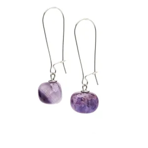 Handmade Women's Natural Gemstone Sterling Silver Long Dangle Drop Earrings Ball Beaded Earrings for Girls (Unique Amethyst)
