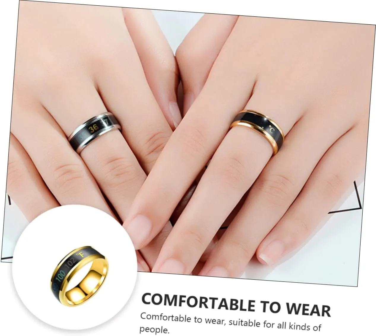 Happyyami Temperature Monitor Ring Fahrenheit Digital Thermometer Body Temperature Smart Rings Steel Band Finger Ring No.6