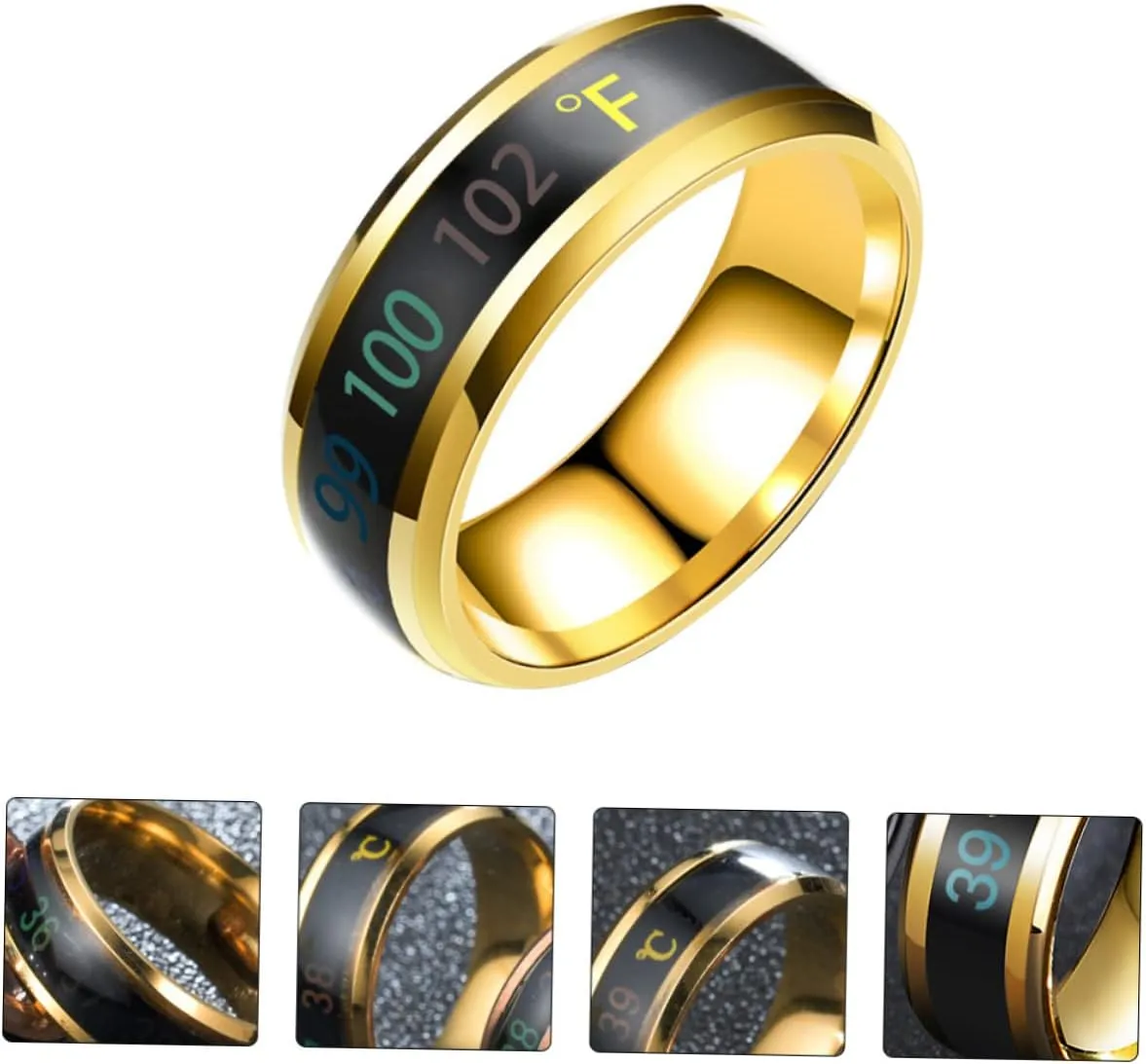 Happyyami Temperature Monitor Ring Fahrenheit Digital Thermometer Body Temperature Smart Rings Steel Band Finger Ring No.6