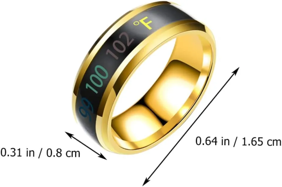 Happyyami Temperature Monitor Ring Fahrenheit Digital Thermometer Body Temperature Smart Rings Steel Band Finger Ring No.6