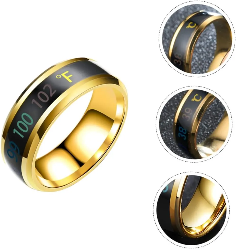 Happyyami Temperature Monitor Ring Fahrenheit Digital Thermometer Body Temperature Smart Rings Steel Band Finger Ring No.6