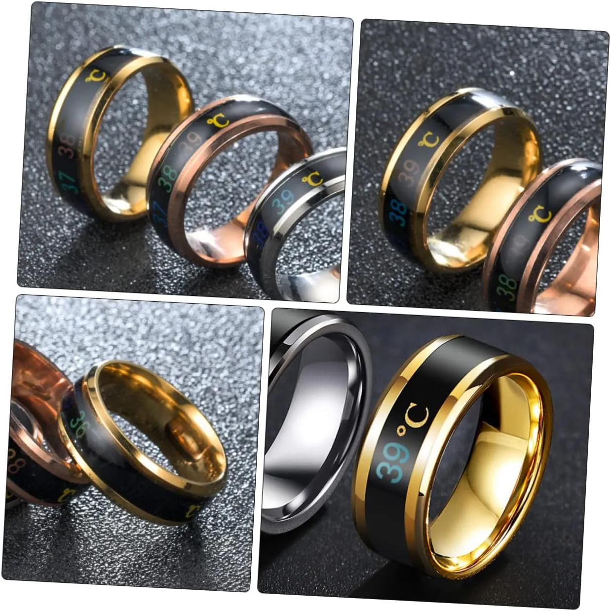 Happyyami Temperature Monitor Ring Fahrenheit Digital Thermometer Body Temperature Smart Rings Steel Band Finger Ring No.6