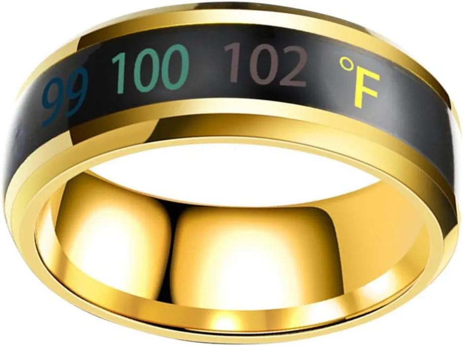 Happyyami Temperature Monitor Ring Fahrenheit Digital Thermometer Body Temperature Smart Rings Steel Band Finger Ring No.6
