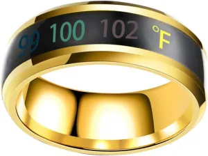 Happyyami Temperature Monitor Ring Fahrenheit Digital Thermometer Body Temperature Smart Rings Steel Band Finger Ring No.6