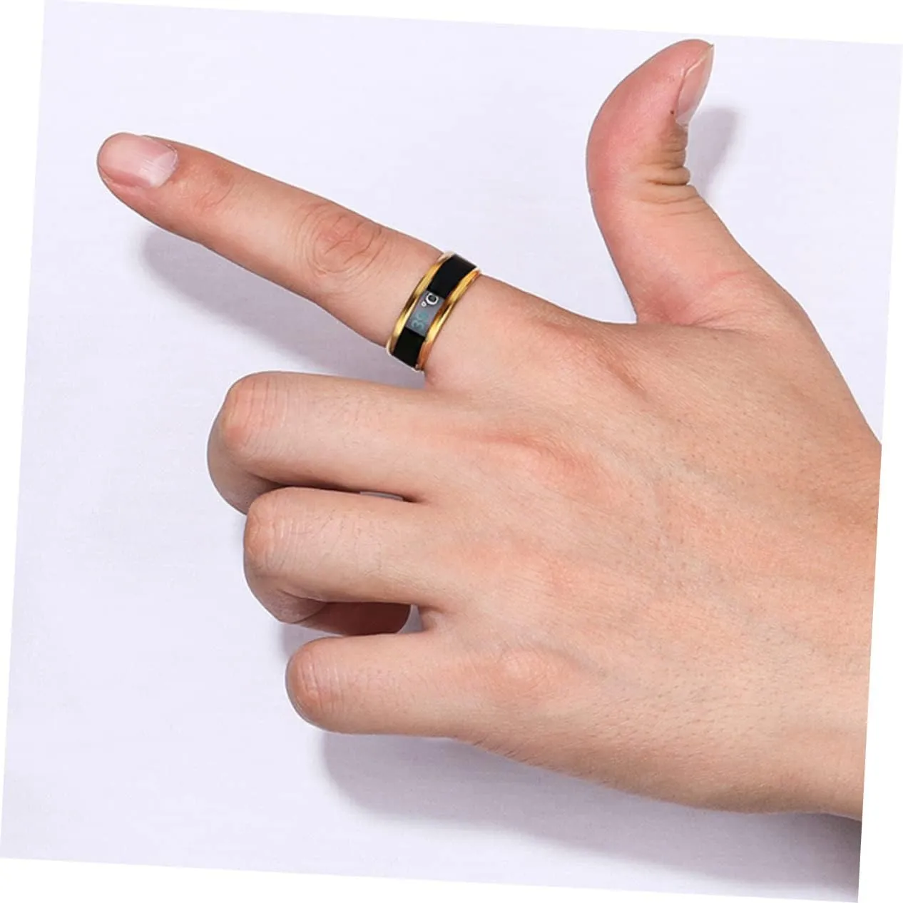 Happyyami Temperature Monitor Ring Fahrenheit Digital Thermometer Body Temperature Smart Rings Steel Band Finger Ring No.6