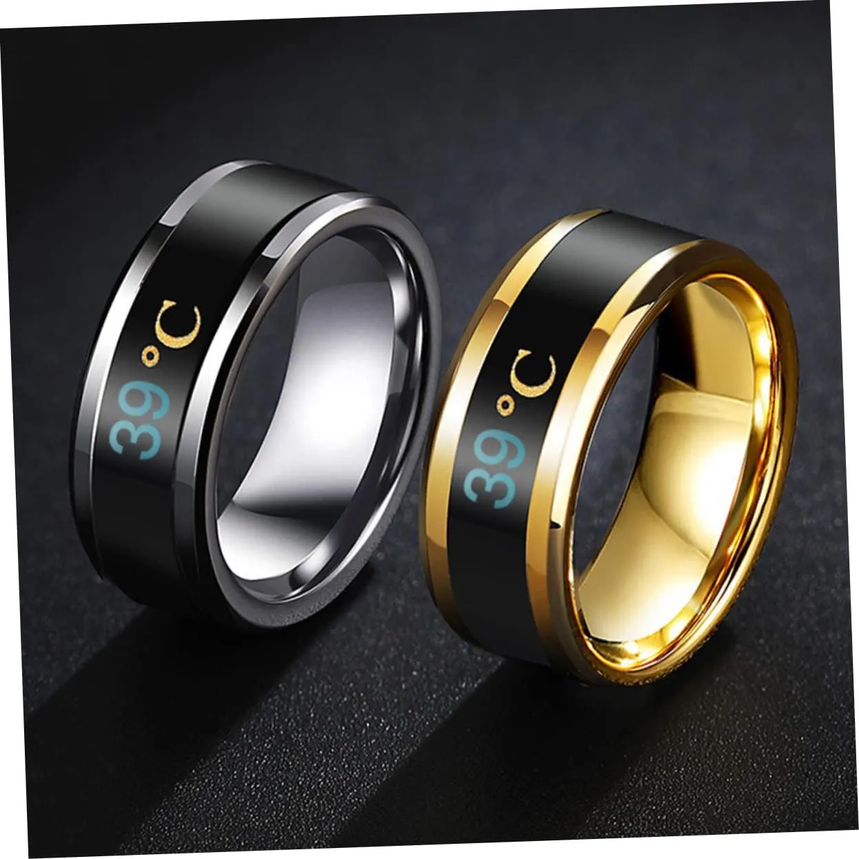 Happyyami Temperature Monitor Ring Fahrenheit Digital Thermometer Body Temperature Smart Rings Steel Band Finger Ring No.6