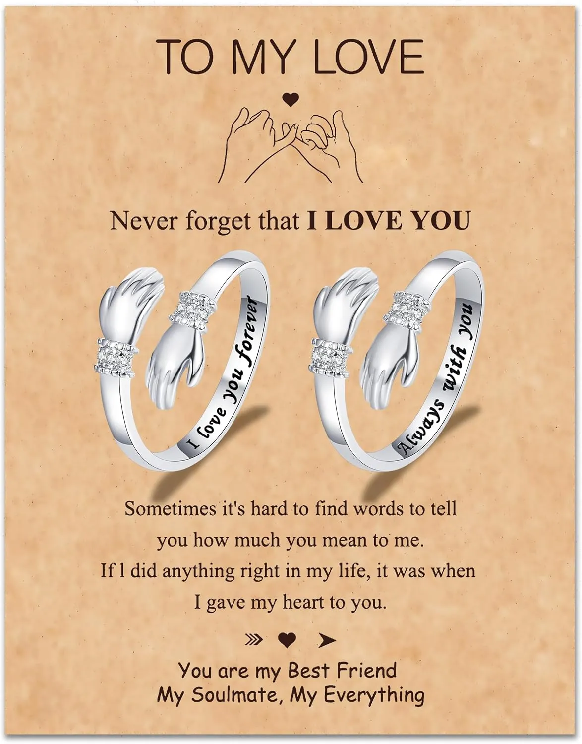 Harry and Henry 2Pcs Hug Rings for Women Matching Rings for Couples Promise Ring for Her Adjustable Hug Hand Rings Birthday Valentines Day Gifts for Girlfriend Boyfriend