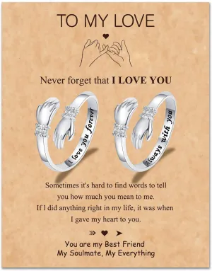 Harry and Henry 2Pcs Hug Rings for Women Matching Rings for Couples Promise Ring for Her Adjustable Hug Hand Rings Birthday Valentines Day Gifts for Girlfriend Boyfriend