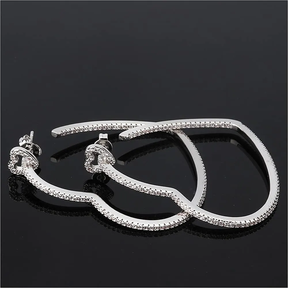 Heart Hoop Earrings - CZ Heart Stud Earrings in Gold WhiteGold