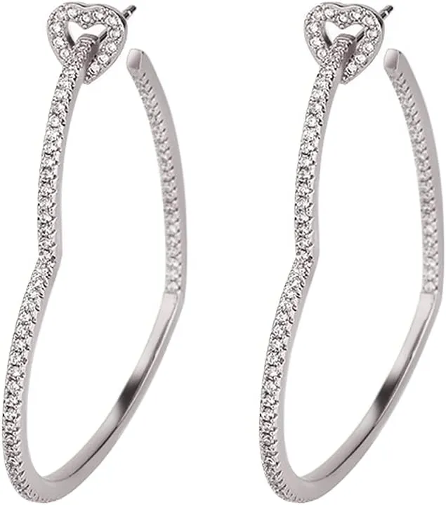 Heart Hoop Earrings - CZ Heart Stud Earrings in Gold WhiteGold