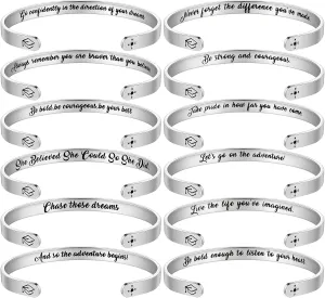 Henoyso 12 Pcs 2025 Graduation Motivational Bracelet Stainless Steel Engraved Bracelets Open Inspirational Bracelet for Class of 2025 Graduation Gifts, 12 Styles