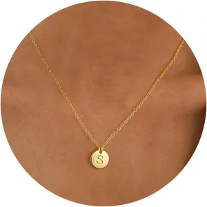 Hidepoo Initial Necklaces - 14K Gold/Rose Gold Filled Disc Double Side Letter Necklace Gifts for Women