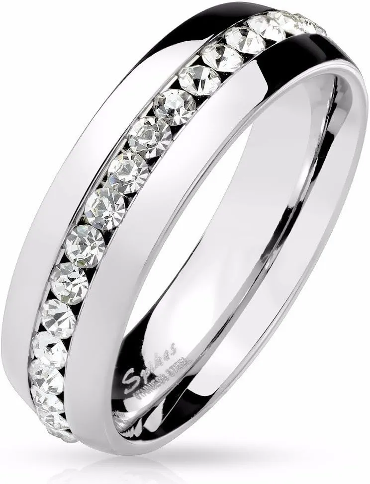 His Hers Couple Ring Set Womens 1 Ct Princess CZ Stainless Steel Wedding Ring Set Mens All Around CZ Wedding Band