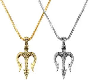 HomeSoGood 2PCS Mens Trident Neptune Pendant Necklaces Stainless Steel Hip Hop Punk Ancient Statement Necklace Jewelry Gift for Men