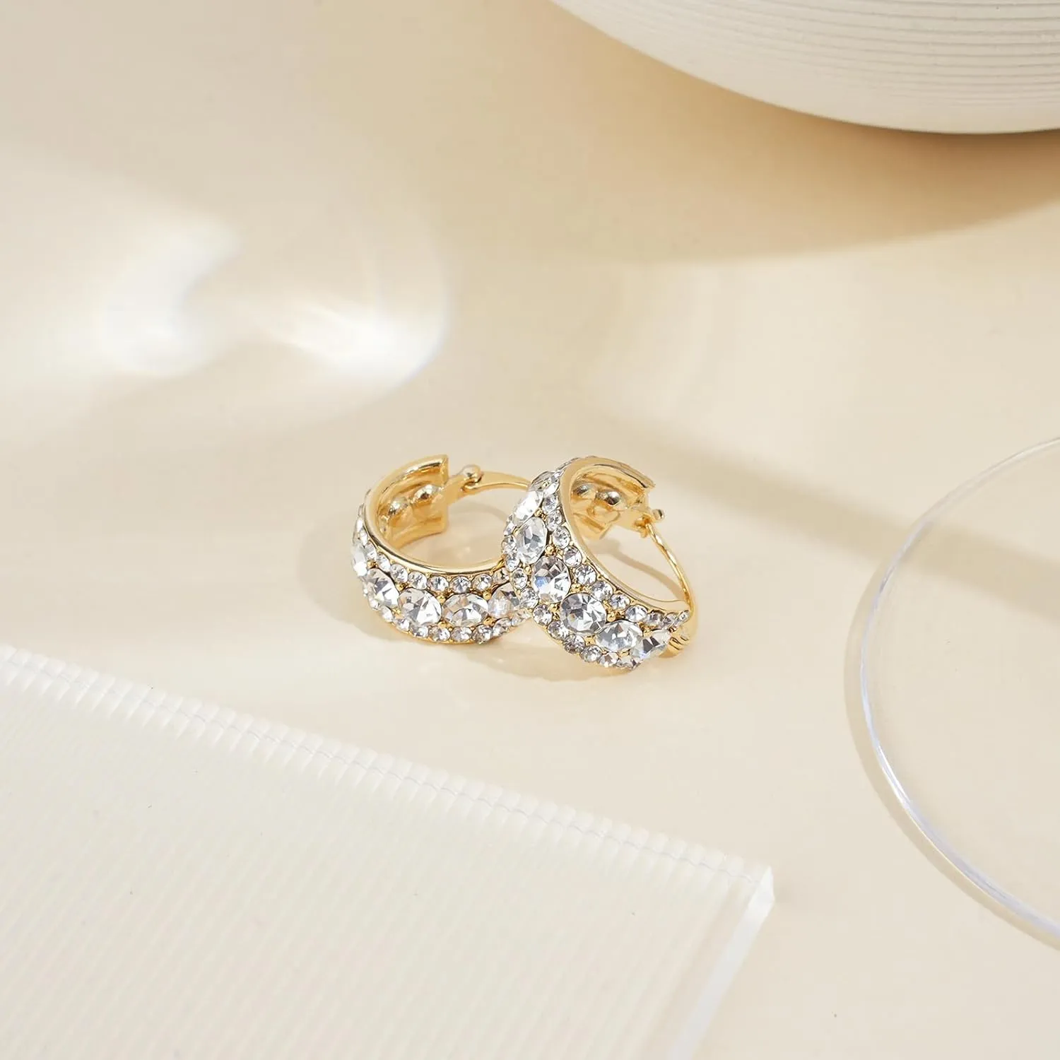 Hoop Earrings for Women 14K Gold Plated Cubic Zirconia Earrings,Delicate Huggie Hoop Earrings,Simple Lightweight Hoops Gift for Women