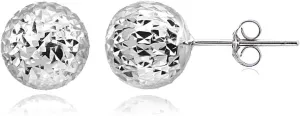 Hoops & Loops 925 Sterling Silver Diamond-Cut Ball Bead Stud Earrings for Women Men Teen Girls, 8mm or 10mm | Silver, Rose Gold & Yellow Gold