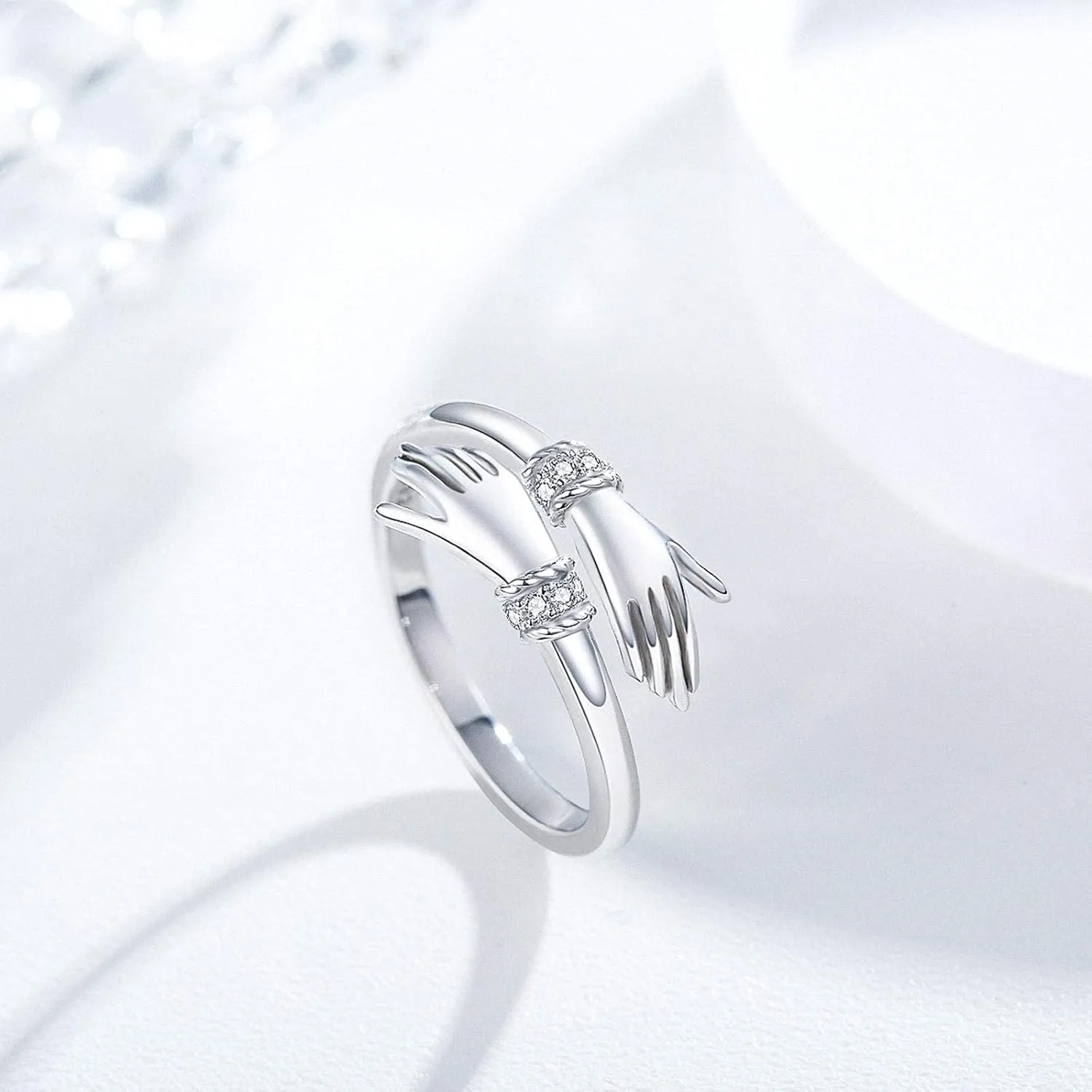 Hug Ring, S925 Sterling Silver Adjustable Come to My Arm Inspirational Encourage Rings Hand Open Thumb Ring''Give Me a Hug'' Embrace Ring Jewelry Gift for Mom Daughter Friends