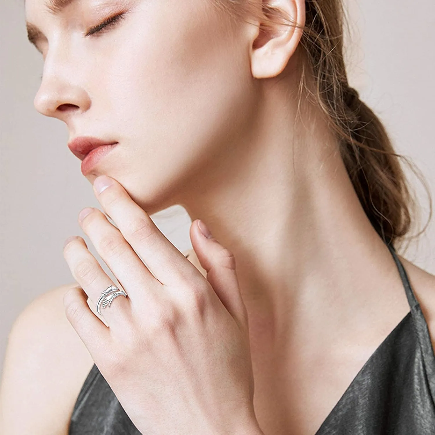 Hug Ring, S925 Sterling Silver Adjustable Come to My Arm Inspirational Encourage Rings Hand Open Thumb Ring''Give Me a Hug'' Embrace Ring Jewelry Gift for Mom Daughter Friends