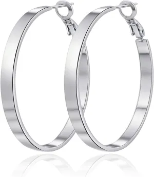 Hypoallergenic Silver Hoop Earrings | 38MM Large Silver Hoop Earrings for Women with 925 Sterling Silver Post | Lightweight Big Thick Hoops Jewelry | Sensitive Ears, Office & Daily Minimalists