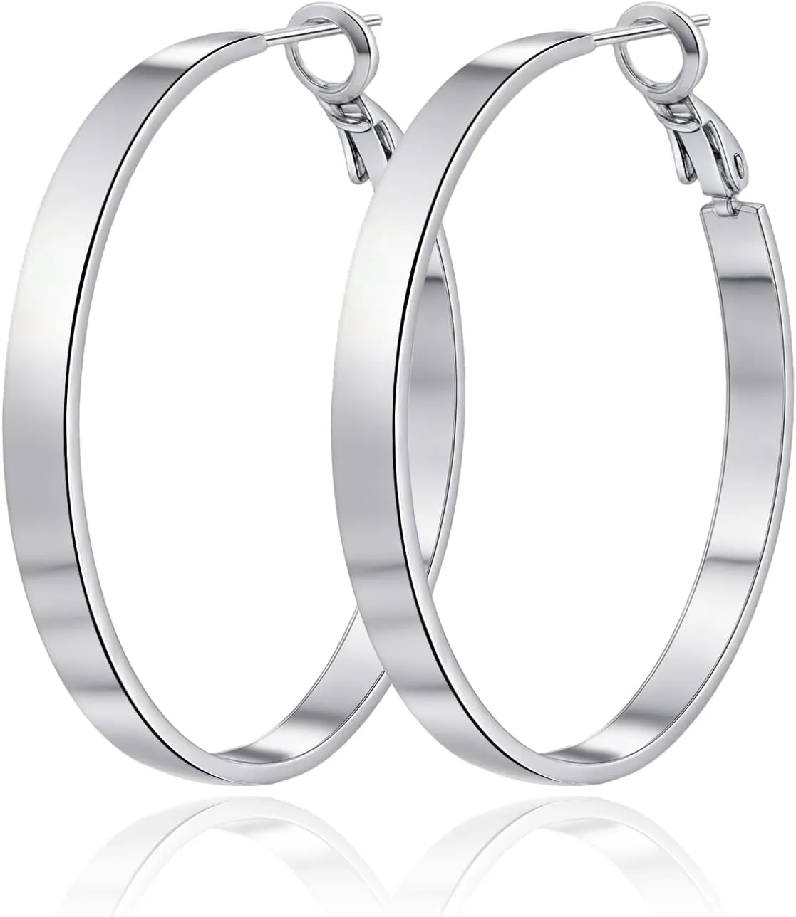 Hypoallergenic Silver Hoop Earrings | 38MM Large Silver Hoop Earrings for Women with 925 Sterling Silver Post | Lightweight Big Thick Hoops Jewelry | Sensitive Ears, Office & Daily Minimalists