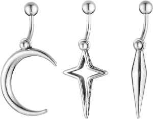 HZMAN Belly Button Rings for Women 14G Surgical Steel Belly Rings Star Moon Belly Rings Navel Piercing Jewelry