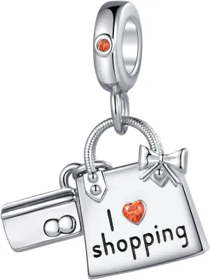 I Love Shopping Charm Compatible Pandora Charms Bracelets Credit Card Handbag Red Heart Family Christmas Anniversary Birthday