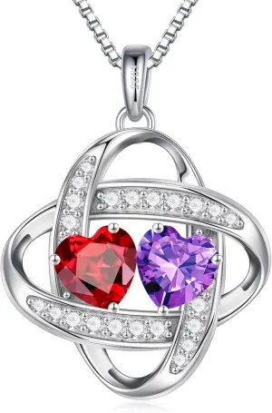 Iefil Birthstone Necklace for Women - 925 Sterling Silver Love Knot Necklace, Anniversary Birthday Jewelry Gifts for Her Wife Girlfriend Mom