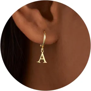 IEFWELL Initial Hoop Earrings - 925 Sterling Silver Post Hypoallergenic Small Gold Huggie Hoop Earrings, Dangle Earrings for Women Girls Jewelry Gifts for Women Mom