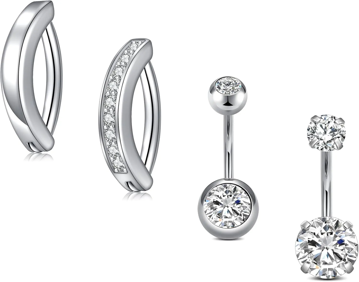 Incaton 4PCS 14G Belly Button Rings, Stainless Steel Diamond Shine Belly Rings For Women, Cute Clicker Hoop Belly Button Rings, Navel Piercing Pack With Gift Velvet Pouch