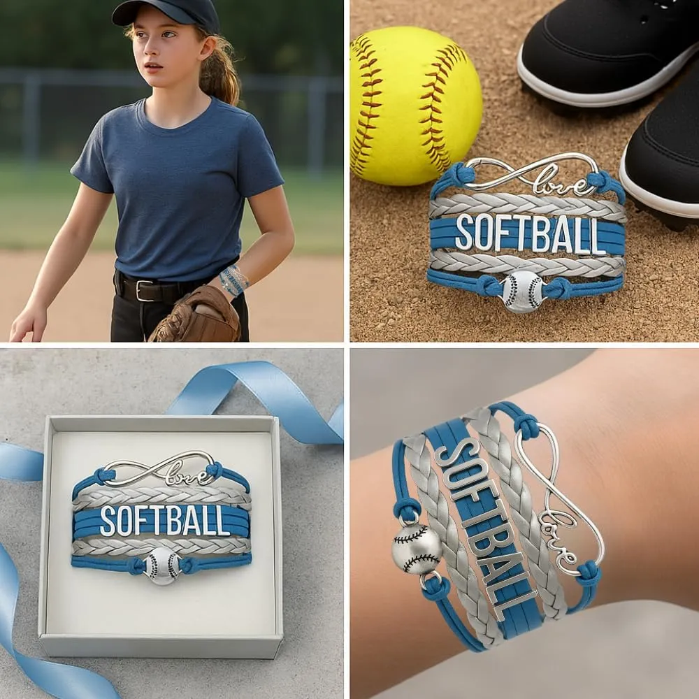 Infinity Charm Bracelet - Adjustable Softball Jewelry for Players, Teams and Coaches Gifts