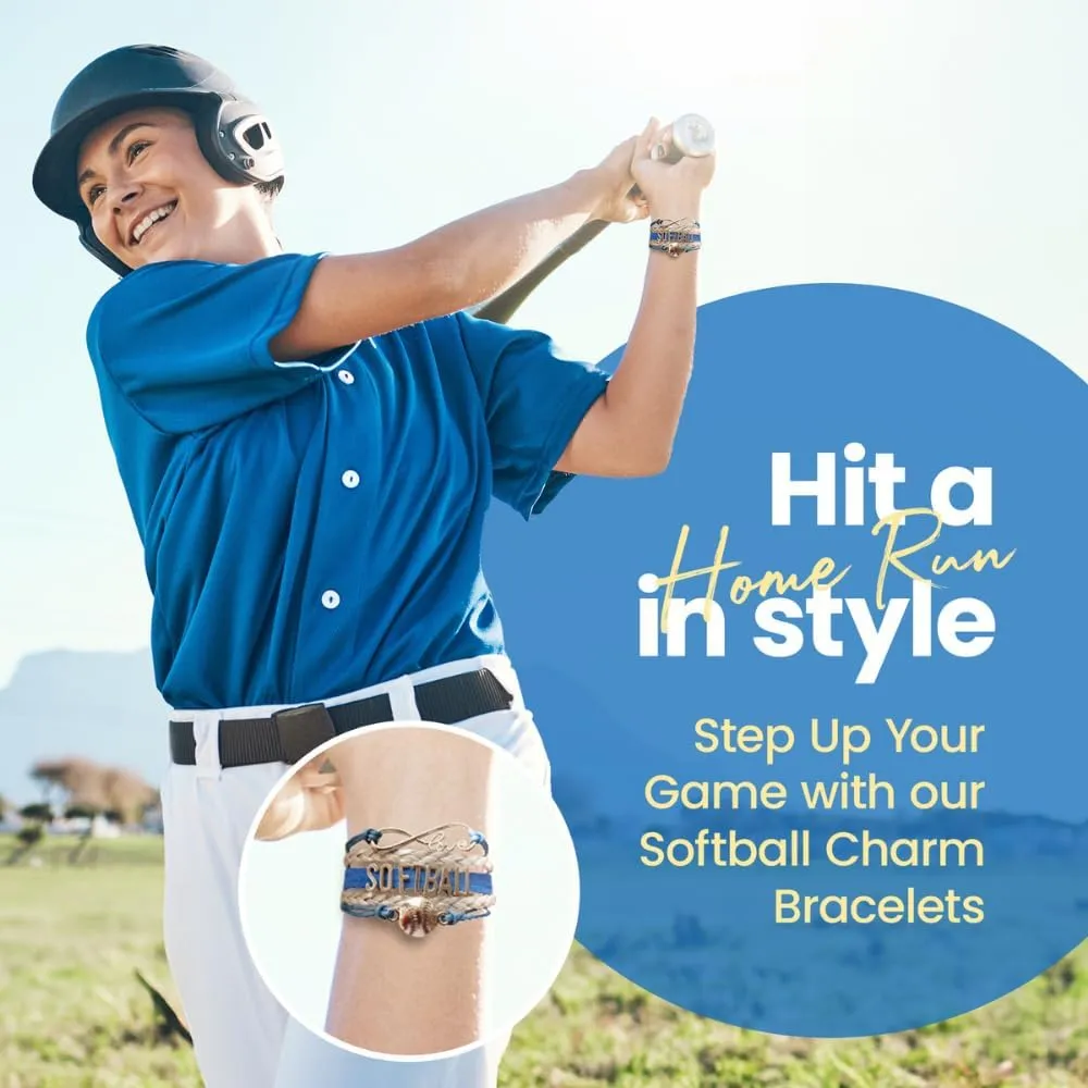 Infinity Charm Bracelet - Adjustable Softball Jewelry for Players, Teams and Coaches Gifts