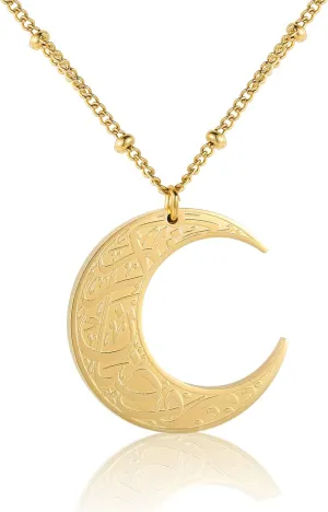 Islamic Jewelry Gifts for Women Muslim Pendant Gold Allah Arabic Necklaces Ayatul Kursi Necklace Moon Shape Islam